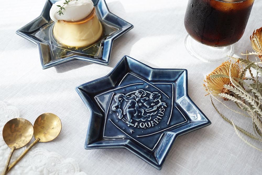 ウ31 星座のお皿 みずがめ座（結晶/ツヤなし部分あり） - 益子焼の