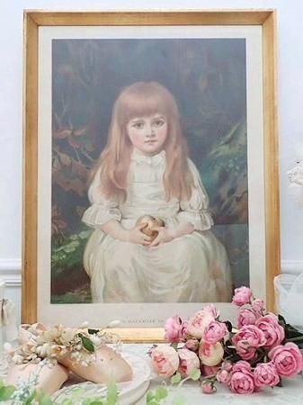 美術印刷額装 リンゴを持つ美少女 『イヴの娘』 - 薔薇と天使の