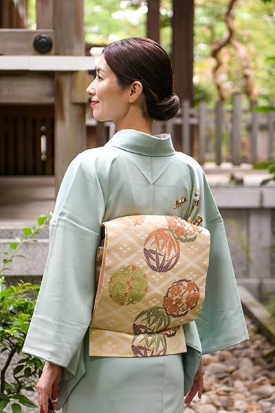 ◇着物 帯 袋帯 刺繍 金糸 草花 扇子 名古屋帯 お洒落文様 ショップ