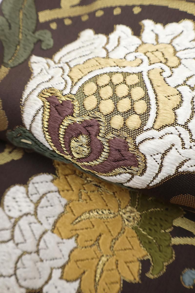 銀座【帯5767】西陣 織文意匠鈴木製 袋帯 唐綾錦「唐花豊穣文様