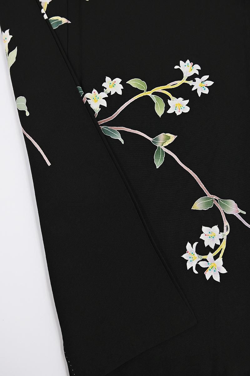 銀座【B-4430】本加賀友禅 南克治作 訪問着 黒色 花の図（落款入