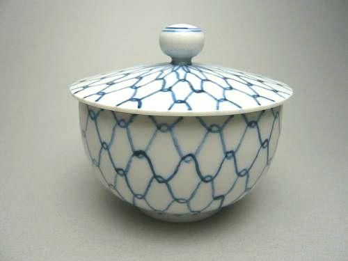 染付網目蓋付汲出碗 芳山 - 京焼清水焼 松韻堂