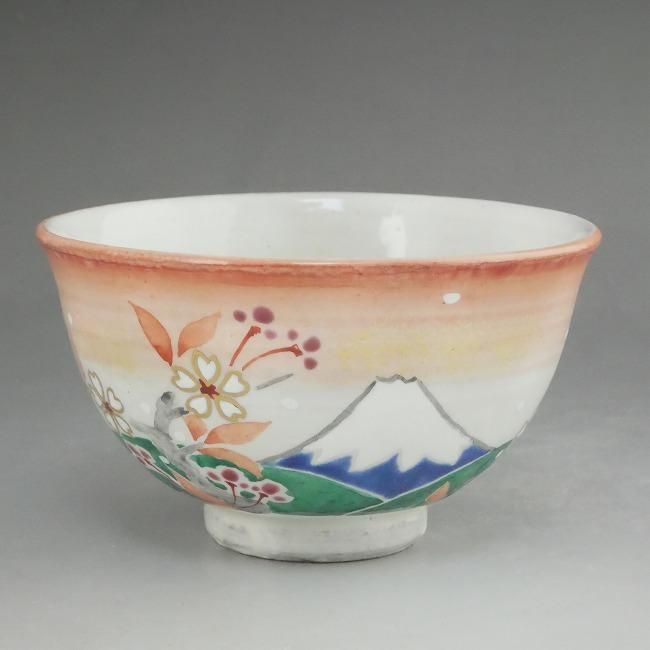 富士に桜ご飯茶碗 花月 小単品 - 京焼清水焼 松韻堂