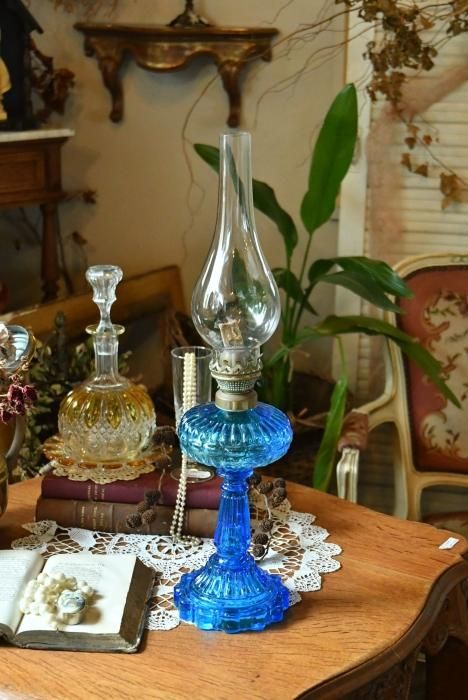 大正硝子 オイルランプ ブルー D605 大正硝子 オイルランプ ブルー D605