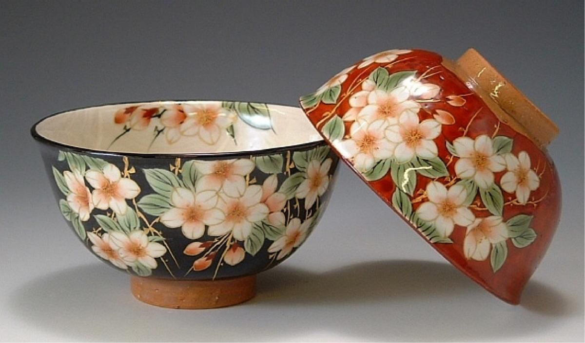 京焼・清水焼 くまがい】しだれ桜(しだれざくら)-組飯碗－窯名「陶あん