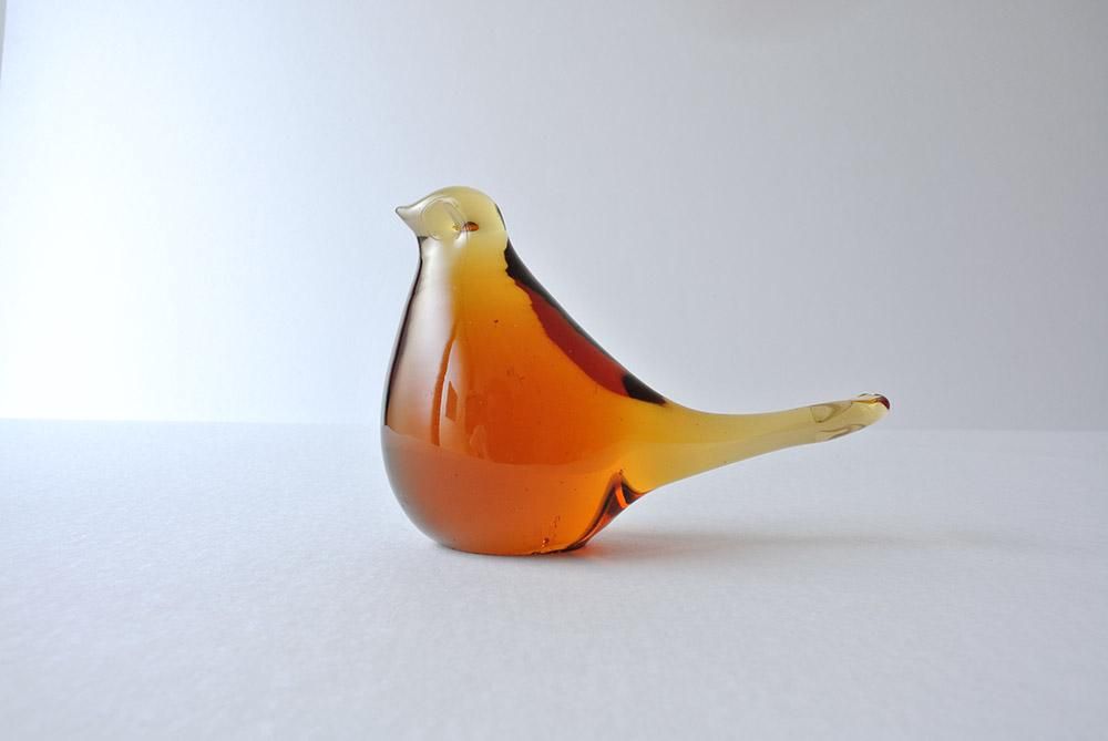 ガラス製ストライプ模様の鳥型オブジェ ガラス製ストライプ模様の鳥型