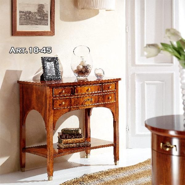 未使用品 イタリア製 猫脚 象嵌 サイドチェスト 花台 アンティーク調