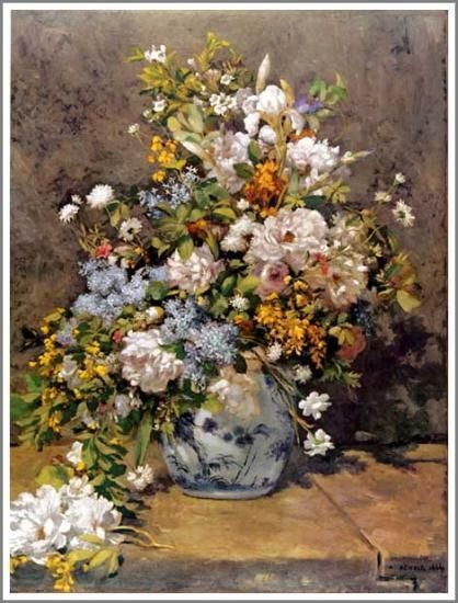 春の花 ルノアール 6号 立体複製名画 額装 油彩画風直筆仕上げ 春の花