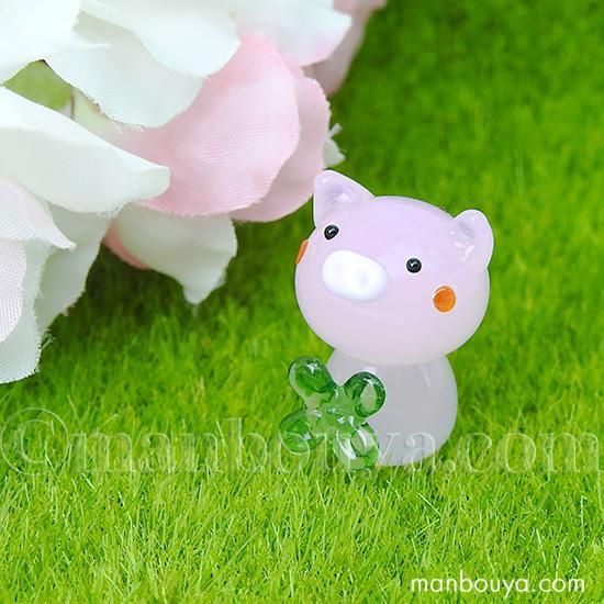 ブタ 雑貨 ガラス細工 ミニチュア ぶた 置物 フォーカート クローバー