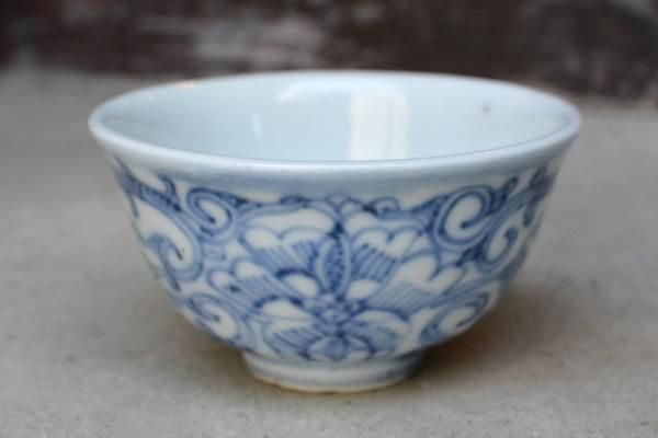 唐物 清朝 染付青花 なずな文 煎茶碗(六客)汲み出し茶碗 煎茶道具 箱付