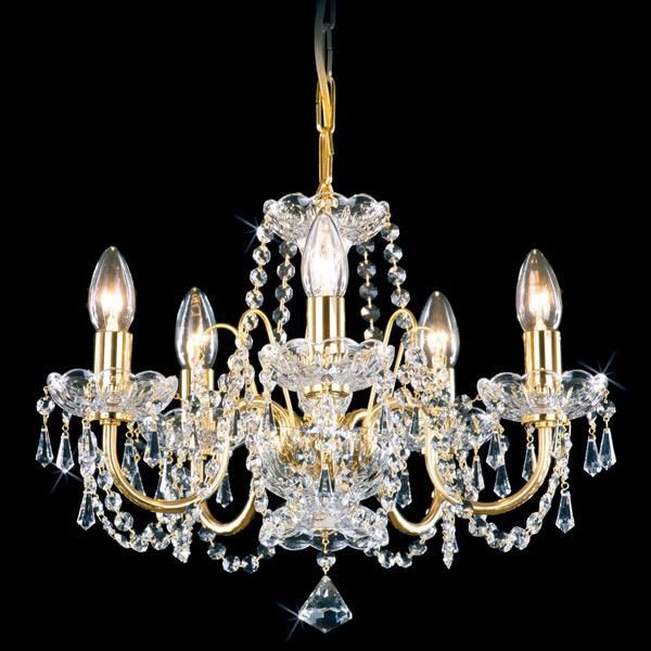 Preciosa】最高級クリスタルシャンデリア 5灯 ゴールド(W440×H340mm