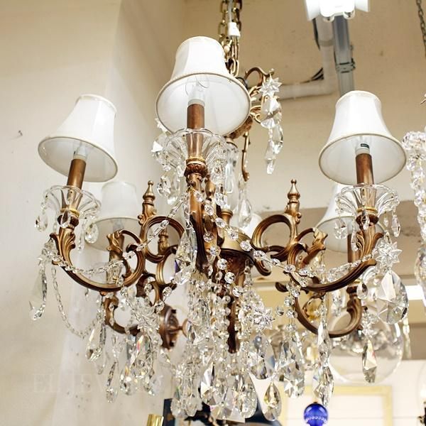 ガラス製 ホワイト シャンデリア 6灯 クリスタル ビーズ 装飾 ライト