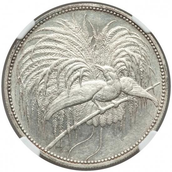 ドイツ領ニューギニア 1894A 極楽鳥 5マルク銀貨 NGC AU58 - 【鑑定済