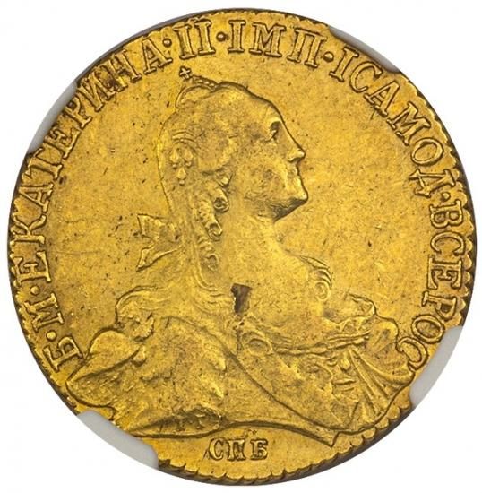 ロシア 1768 女帝エカチェリーナ2世 10ルーブル金貨 NGC MS61