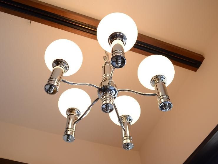 ヴィンテージ ミルクガラス5灯シャンデリア｜アンティーク照明・ランプ