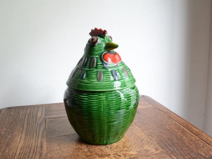 ヴィンテージ にわとりモチーフ 蓋付き陶器 ポット ｜アンティーク雑貨