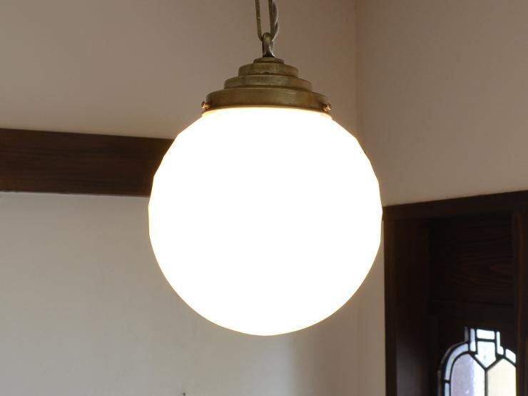 1920's ペア 柄付きミルクガラスシェード ペンダントランプ 1灯 OLD