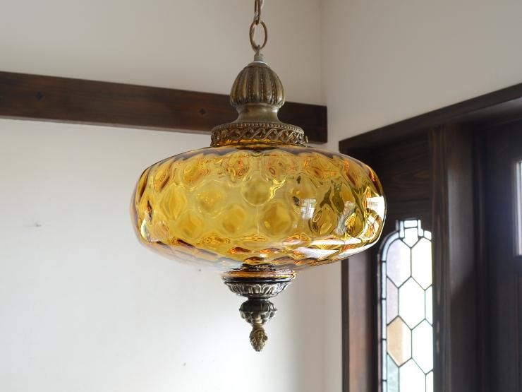 ヴィンテージ アンバーガラス ペンダントランプ｜アンティーク照明