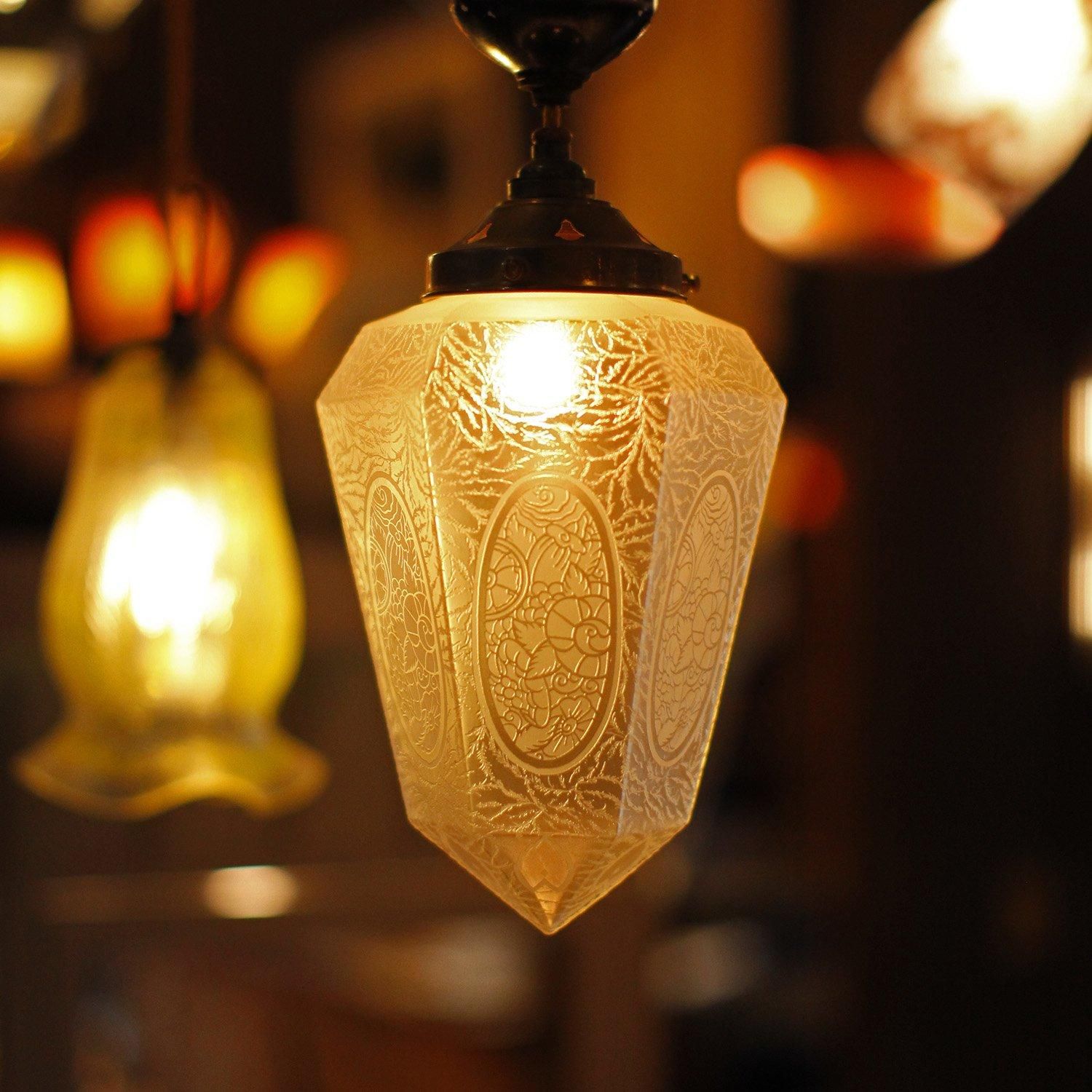 AKa6448硝子掛燈籠大正ロマンガラス灯籠灯篭