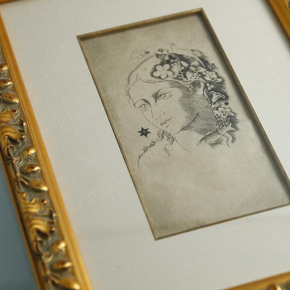 長谷川潔 女性像 『花と星』 銅版画エッチング Kiyoshi Hasegawa 1935