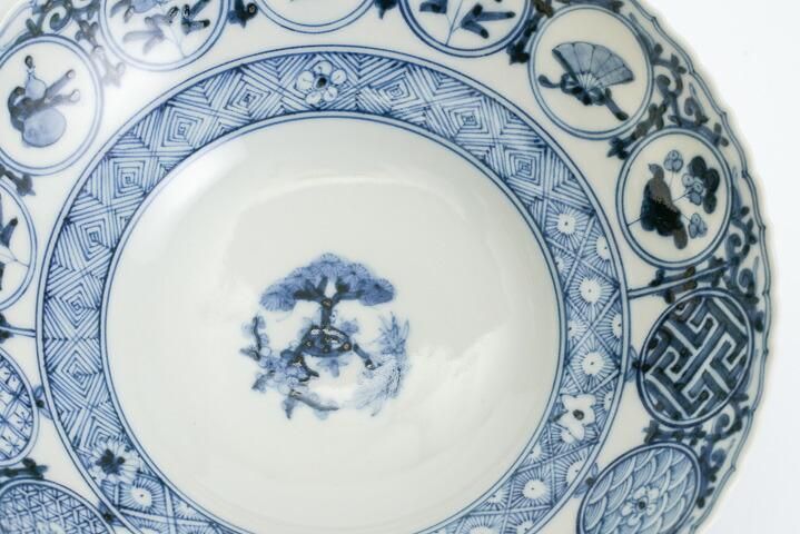 宮内庁御用窯】6号輪花鉢 丸紋松竹梅/山本長左