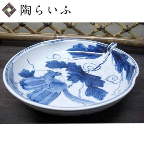 山本長左 九谷長左 飾皿 角皿 九谷焼 鹿に鳥図 九谷焼 長角皿