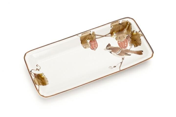 8号長皿 長角皿 草花鳥絵変わり 絵違い5枚セット / 山田義明