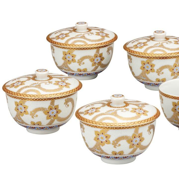 蓋付汲出揃 白粒金唐草