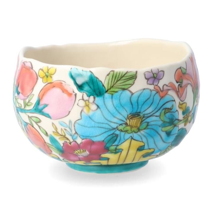 手びねり抹茶碗 花柄 フラワー 青花 | 石原進一 ｜ 九谷焼の販売専門店