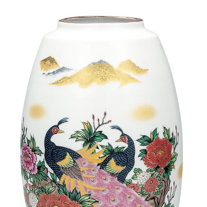 9号花瓶 色牡丹孔雀（台付）
