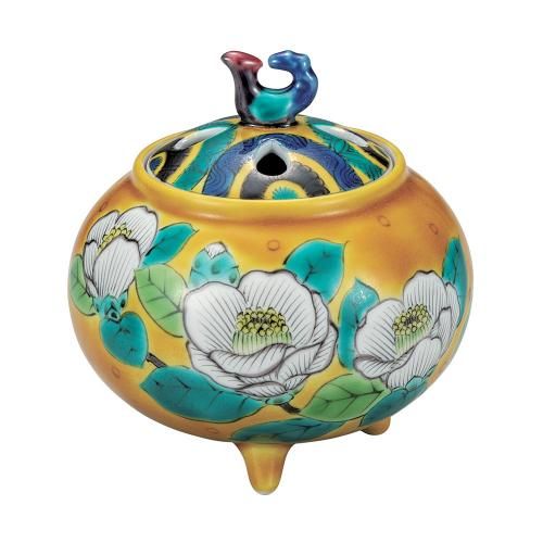 古青手九谷焼 緑釉獅子付香炉 高さ35cm 古青手九谷焼 緑釉獅子付香炉