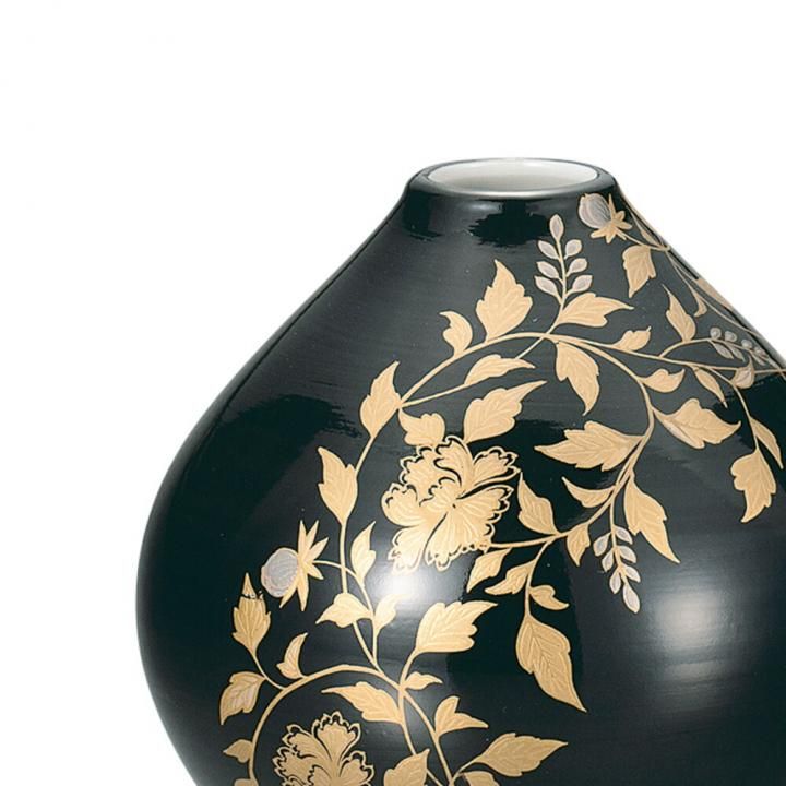 色彩豊かな陶器の花瓶、金彩九谷焼松星 色彩豊かな陶器の花瓶、金彩