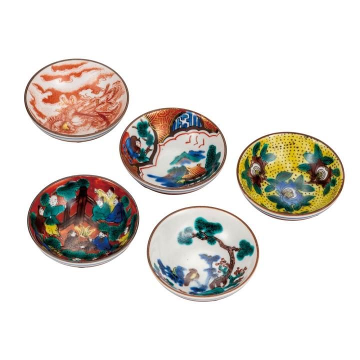 時代 九谷 金彩 花詰 盃 一対 JA 71126 時代 九谷 金彩 花詰 盃 一対