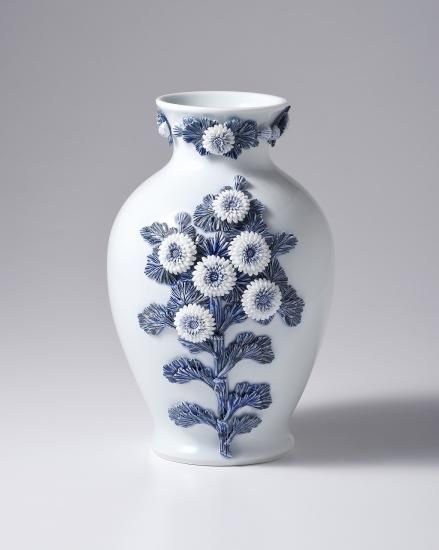 2568 平戸祐祥 染付 唐子絵 花瓶 未使用 2568 平戸祐祥 染