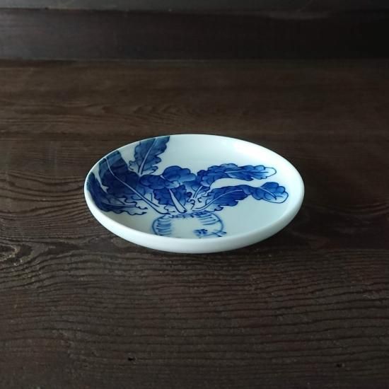 骨董 アンティーク 平戸 三川内 染付 梅に兜図 皿 丸皿 甲冑 骨董