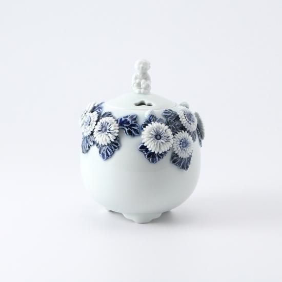 A554 【蓮型香炉】 青花 染付 時代物 香道具 箱付 傷有｛＃ A554 【