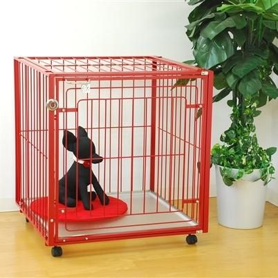 小型犬用 クレートサイズのかわいいコンパクトケージ［6Mメッシュ］赤