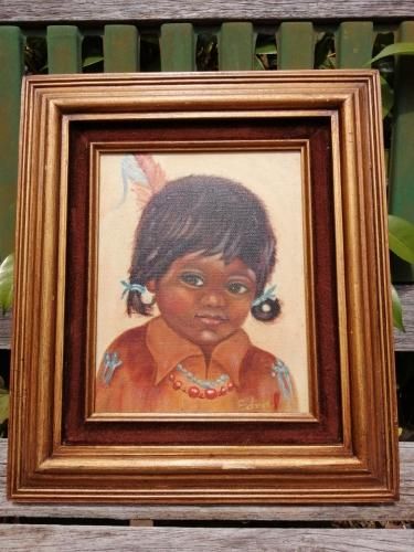 希少！ネイティブアメリカン酋長インディアン油彩絵画USAヴィンテージ