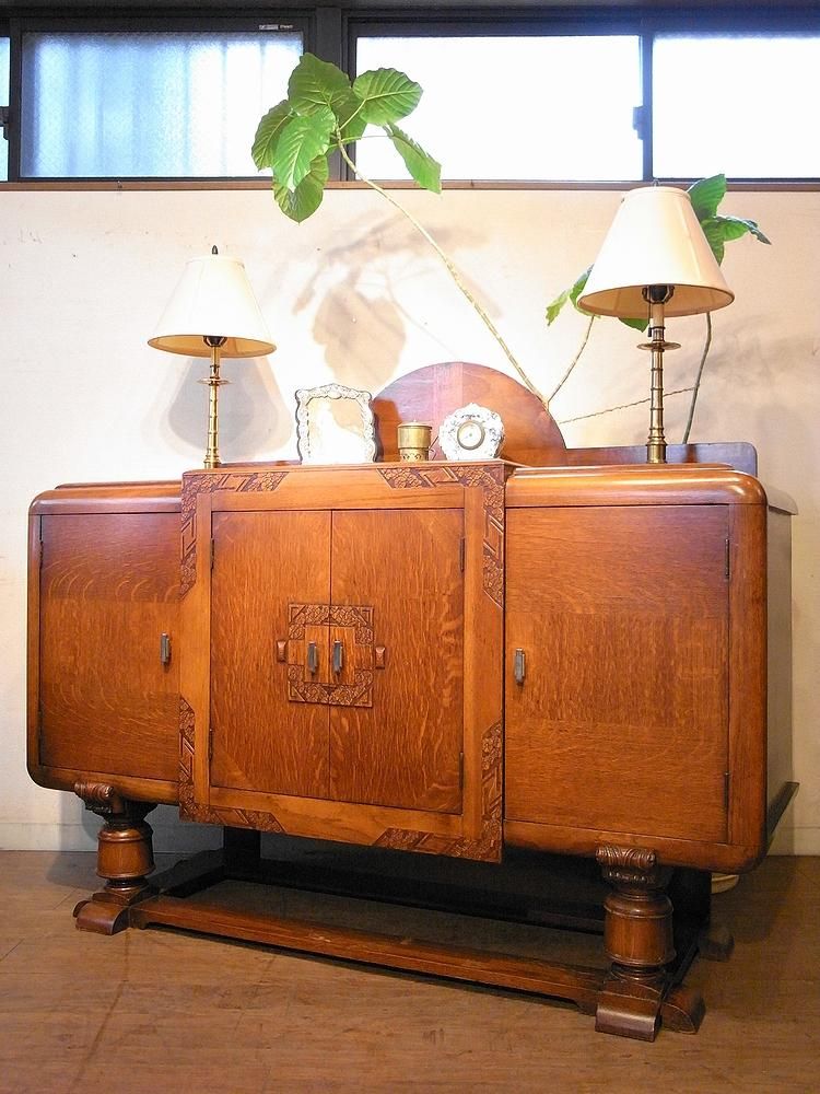 英国アンティーク木製カップボード/サイドボード/キャビネットチェスト