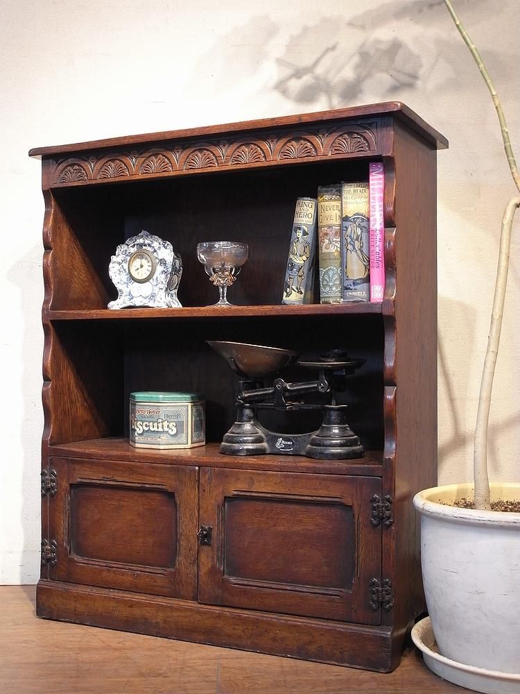英国アンティーク木製ブックケースキャビネット/本棚/食器棚/飾り棚(87-86)