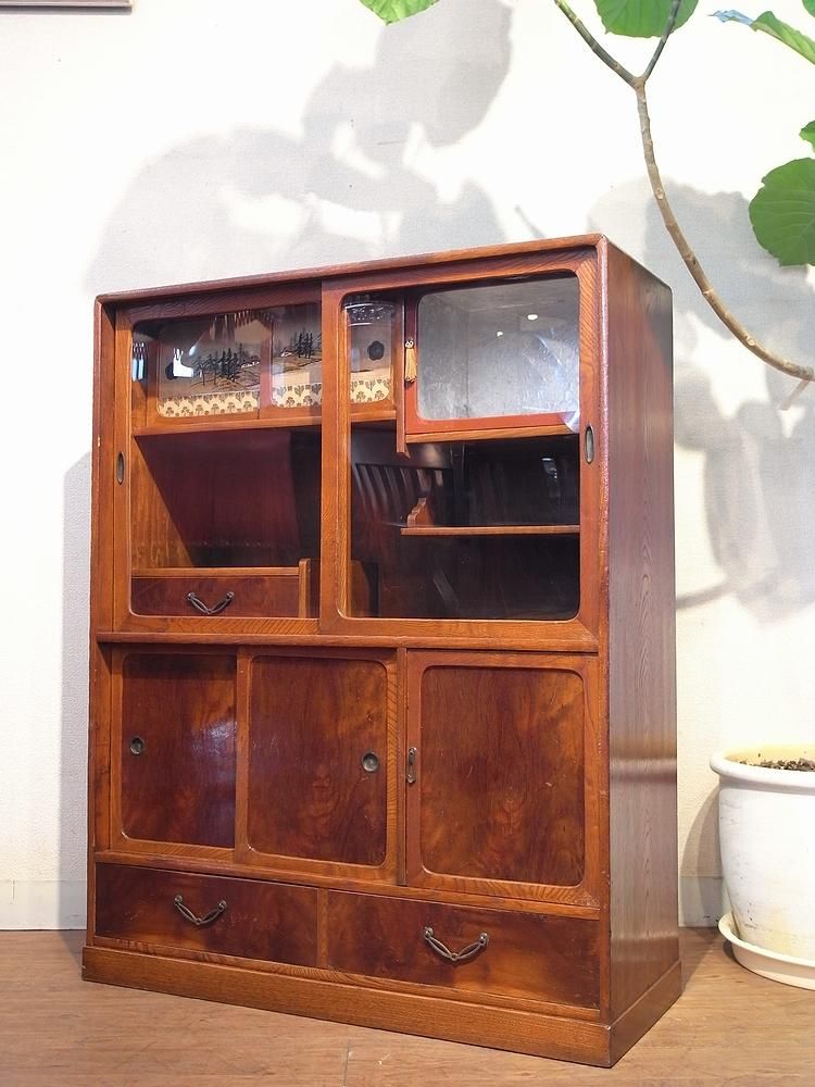 アンティーク 古民家 レトロ 食器棚 キッチンラック 収納 箪笥 たんす