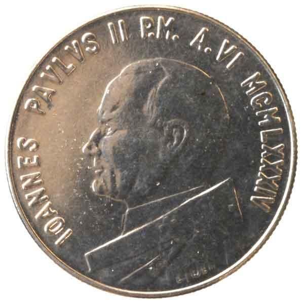 教皇ヨハネ・パウロ2世平和の年記念100リラ硬貨|バチカン市国