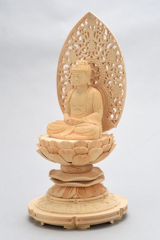 台座+光背 坐像用#544 背切 六角 宝相華唐草 透し彫 木彫 仏像付属品