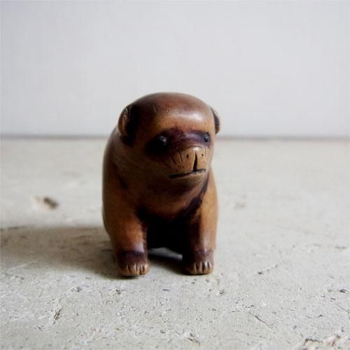 時代提げ物 黄楊木彫刻 犬 根付 M R7617 時代提げ物 黄楊木彫刻