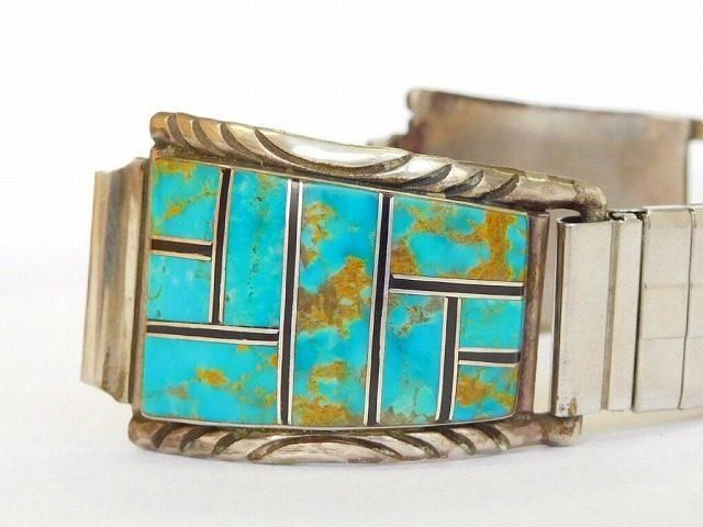 ビンテージナバホ族作家RBインレイ象嵌細工ターコイズSTERLING