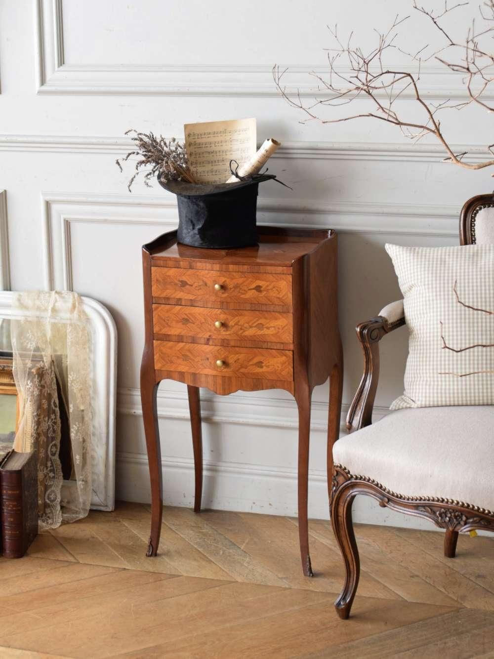 フランスアンティーク木製ナイトテーブル/キャビネット/机/飾り棚(82