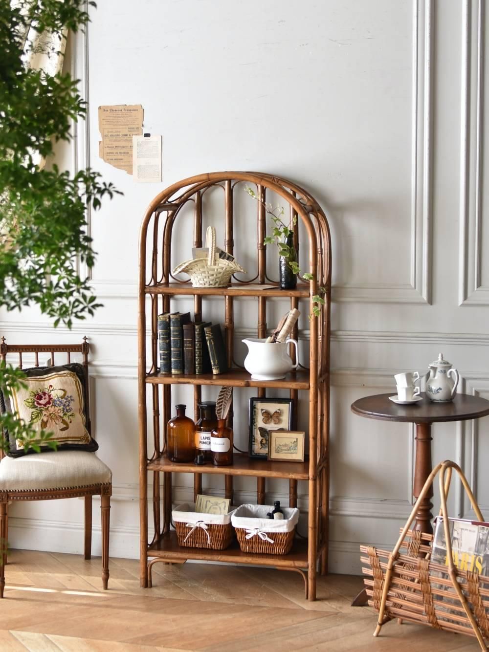 フランスヴィンテージ家具 オープンシェルフ.ラタン ナチュラルインテリア