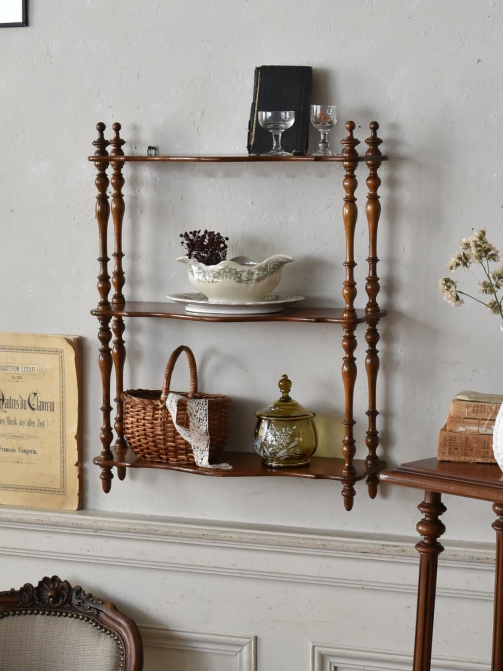 フランスアンティーク家具 3段ウォールシェルフ フレンチシェルフ
