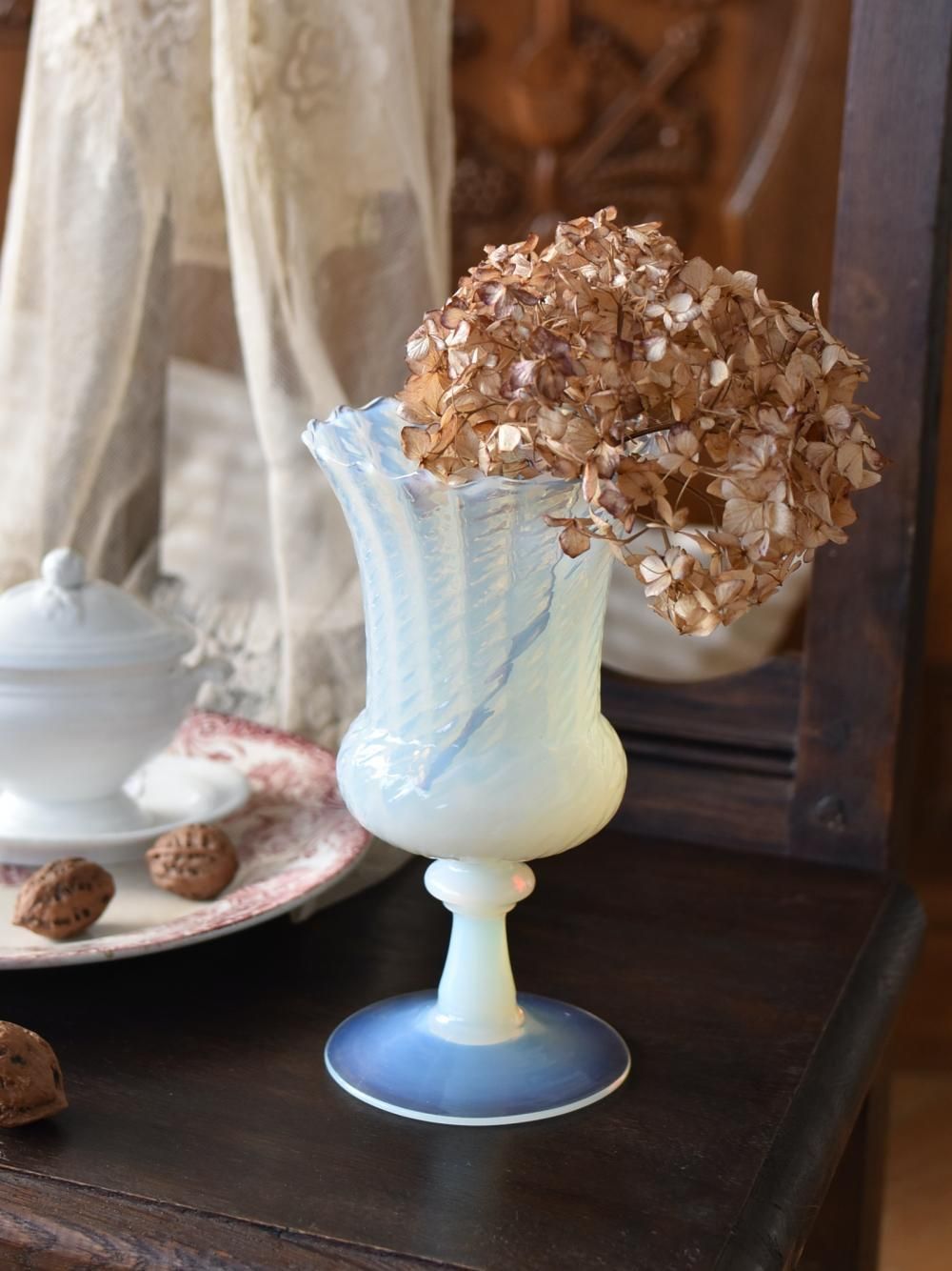 フランスアンティーク オパールセントガラスの花瓶 グラス 花入れ