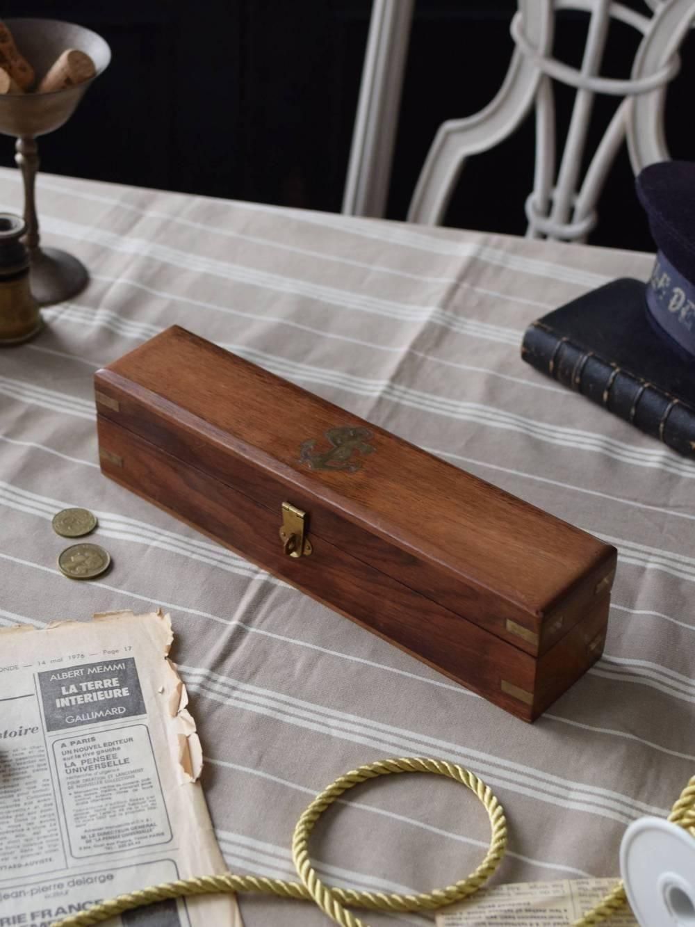 木製ボックス.anchor 真鍮 碇 フランス アンティーク雑貨 小物入れ